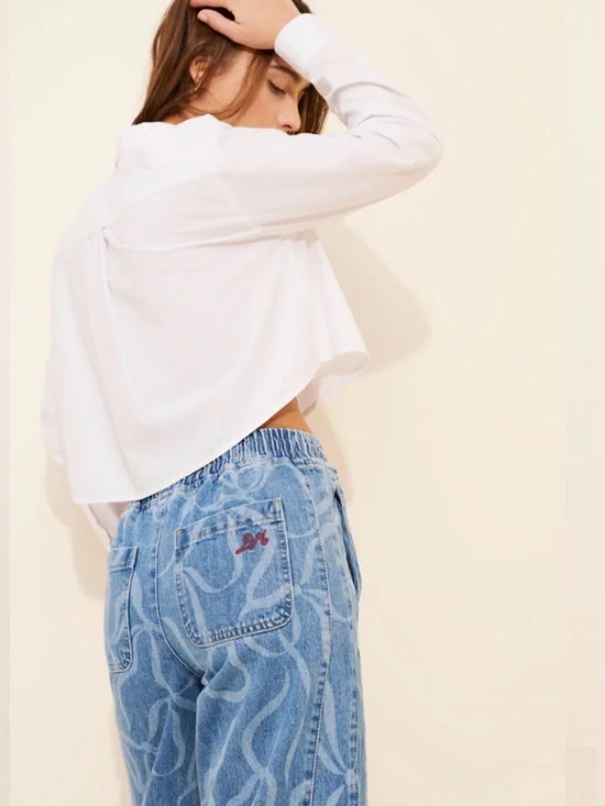 Damson Madder Felix Bows Drawstring Barrel Jeans Pull On Elastic Waist Size US 8 - Picture 4 of 15